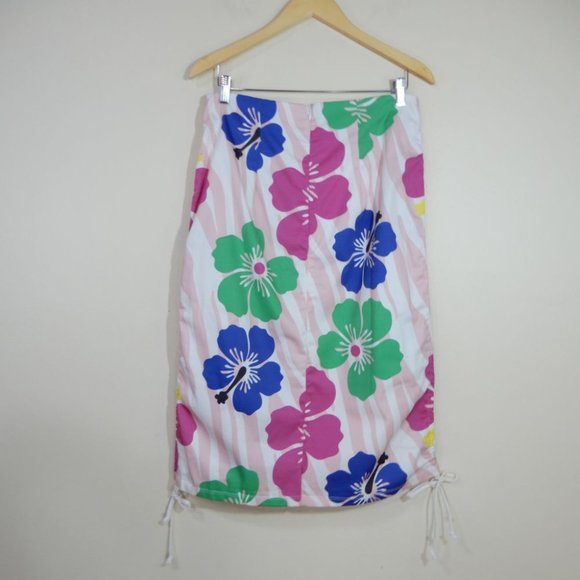 SAMMY B Tory SKIRT Size XL Floral Print Drawstring Sides Cotton Pink NEW $238 - Picture 7 of 10